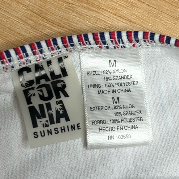 California Sunshine red, white, blue, stars & stripes tie bikini bottom. Medium. - Picture 2 of 5